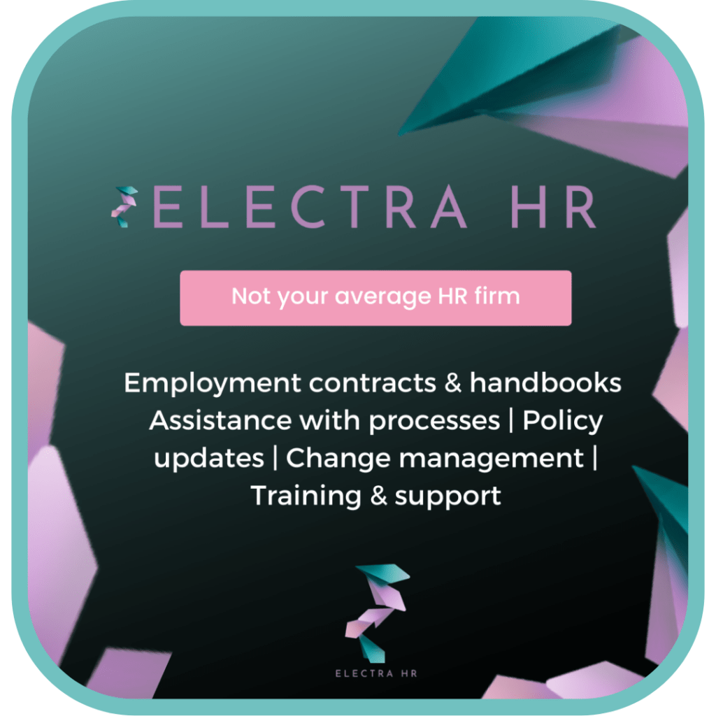 Rounded square box in green with Electra HR logo and blurb inside hr electra hr human resources company